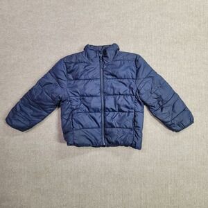 The Children's Place Puffer Jacket Boys XS Navy Quilted Zip Up Winter Jacket‎